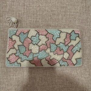 Elegant Beaded Clutch - Pink, Blue, Cream